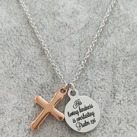 Rose Gold Christian Bible Verse Cross Necklace - Picture 2 of 4